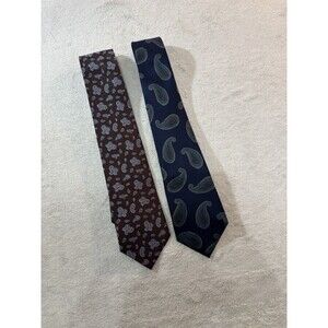 Pierre Cardin Jos A Banks Mens Ties Silk Navy Blue Brown Paisley Neckties Setof2